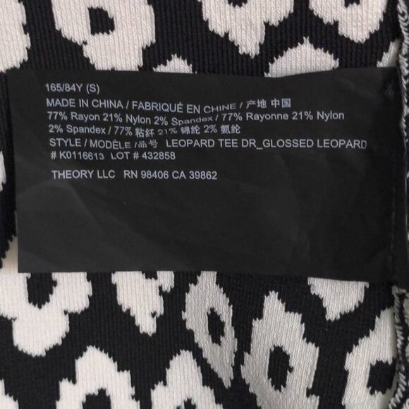 Theory Womens Glossed Leopard T Shirt Dress Black White Double Knit Crew S New - Picture 8 of 11